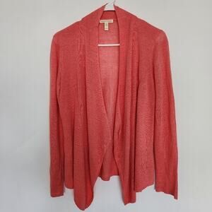 Eileen Fisher Organic Linen Coral‎ Open Front Cardigan XS